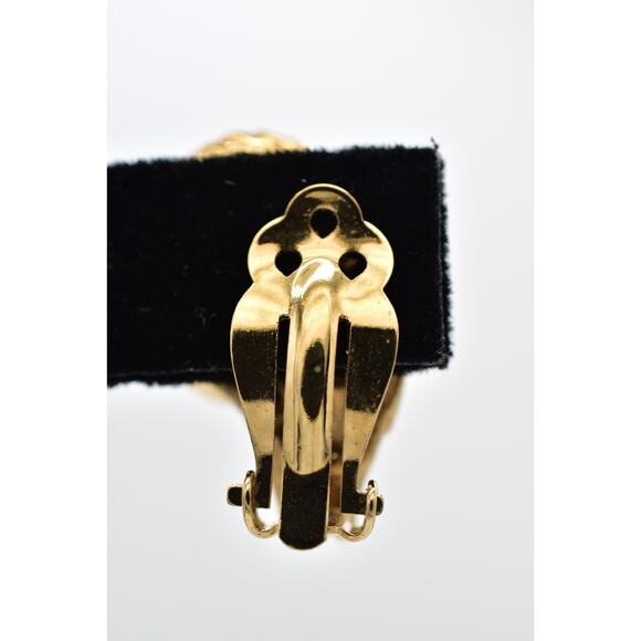 KJL Avon Ram Clip On Earrings Green Rhinestone Crystal Gold Tone Signed 1980s 9I - Picture 9 of 12